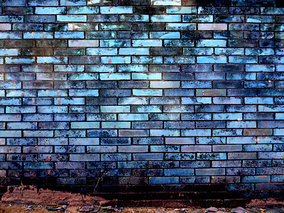 古砖墙背景蓝色表面
