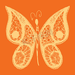 昆虫素描摄影照片_手绘素描风格蝴蝶。