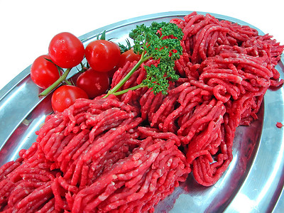 盘子里的鲜肉和番茄