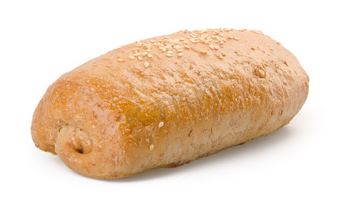 面包，白色背景中的自制全麦面包