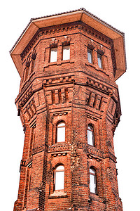 欧洲古典塔摄影照片_孤立在白色背景上的高砖塔