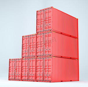 仓库码头摄影照片_一堆红色货运集装箱，隔离