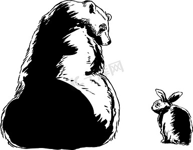 小写意摄影照片_概述了棕熊和小兔子