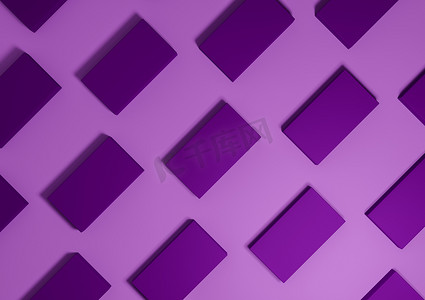 明亮的紫色、紫色、3D 渲染最小、简单、现代的顶视图平躺产品展示，从背景上方以图案重复方形支架
