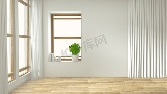 木质吊牌设计摄影照片_空荡荡的室内背景，房间里装饰着木质模型