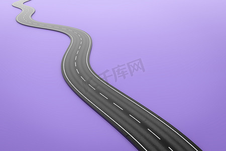 紫色背景中的一条蜿蜒的道路