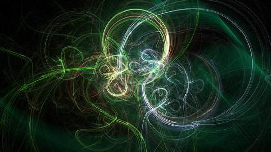 具有波浪线和几何形状的绿色抽象，3D 渲染计算机生成的插图