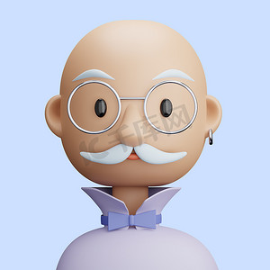卡通边康摄影照片_留着小胡子的时尚老人的 3D 卡通头像
