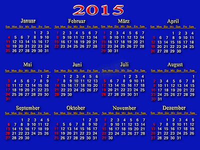 2015 年的蓝色日历