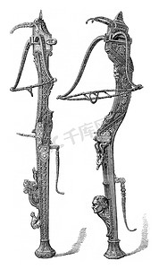 古代射箭摄影照片_十六世纪的弩，美术展览应用于