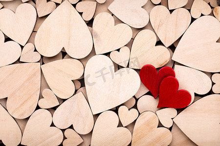 红色的心，情人节贺卡。