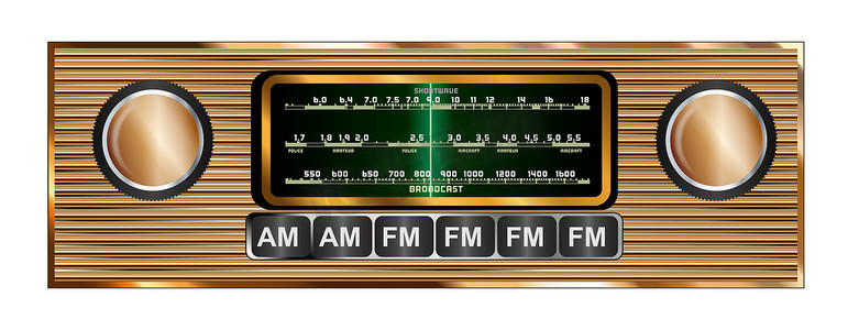白色背景铜制老式晶体管汽车收音机