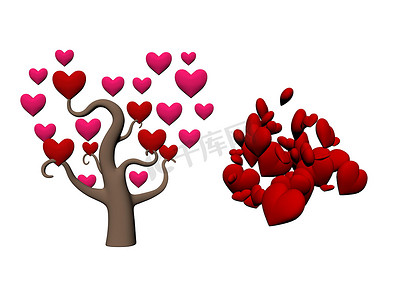 爱树与心叶 — 3d 渲染