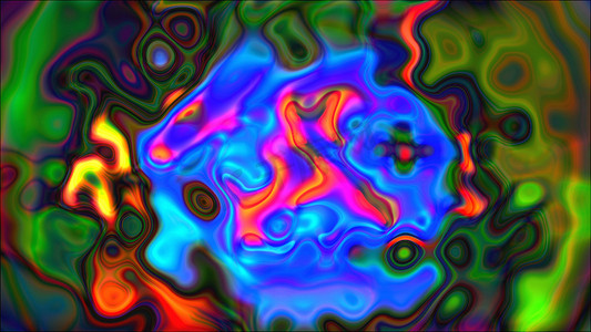 迷幻液体、明亮抽象 3D 计算机生成背景、彩色调色板网格背景