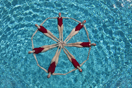 花样游泳运动员围成一个圆圈