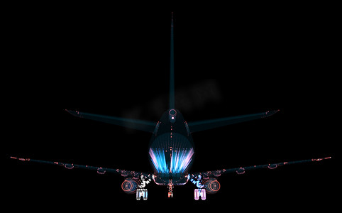 客机摄影照片_客机由发光线条组成。