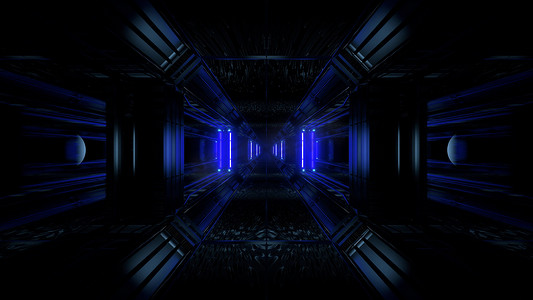 黑暗空间科幻隧道背景与抽象纹理背景 3D 插图