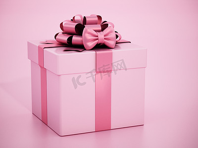 粉色礼品盒，丝带在粉色背景上被隔离。 