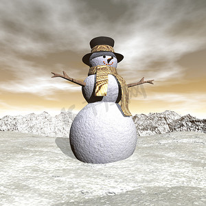 雪人在下雪的夜晚 — 3D 渲染