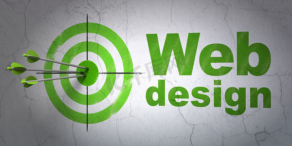 网页设计理念：墙壁背景上的目标和网页设计