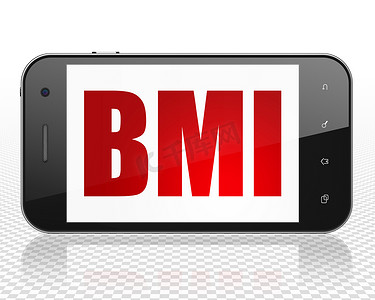 指数摄影照片_医学概念：显示 BMI 的智能手机