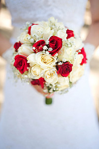 单束花摄影照片_拿着一束玫瑰花的新娘