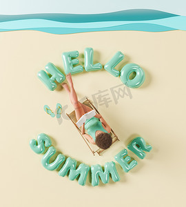 summer背景摄影照片_女人在吊床上看书，上面写着 HELLO SUMMER