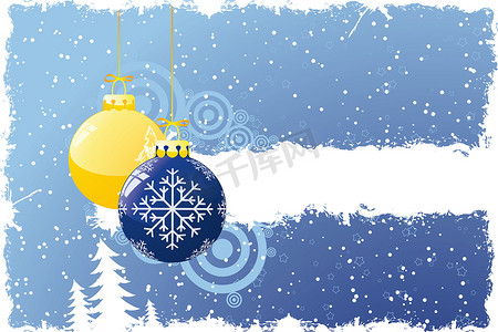 蓝色圣诞平安夜摄影照片_圣诞球和树