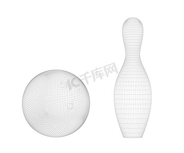 3d草图模型摄影照片_保龄球和球瓶的 3D 模型