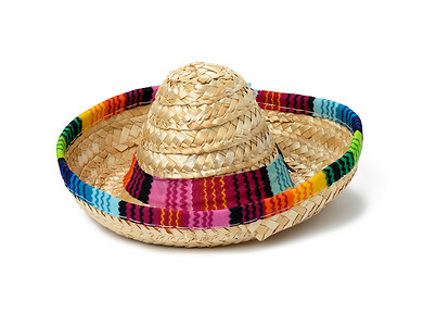 墨西哥帽子摄影照片_白色孤立背景上的微型草帽