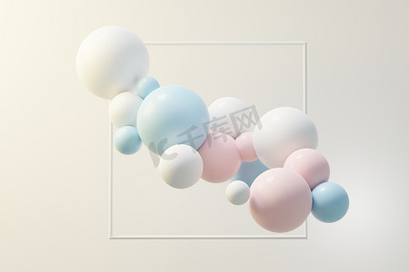 3d 渲染柔和的球，肥皂泡，漂浮在柔和背景上孤立的空气中的斑点。