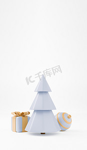 3d 圣诞树与礼品盒和球垂直背景，圣诞海报，网页横幅。 