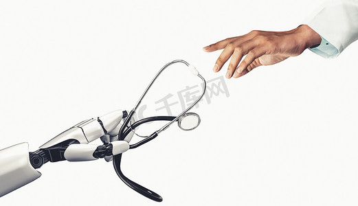 医疗人工智能摄影照片_在未来医院工作的医疗人工智能机器人机器人