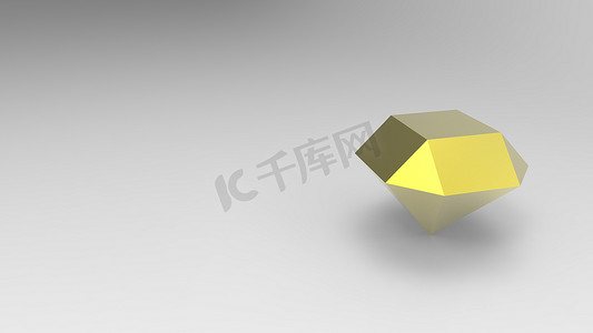 黄色钻石透明宝石水晶 3d 浅蓝色钻石和深色浅灰色背景。