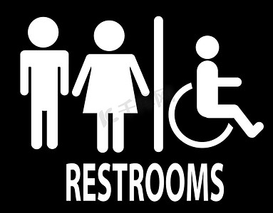 一个男人和一个女人的厕所标志，黑色背景上的厕所标志