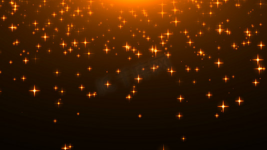 黑色上闪闪发光的金色星星，许多颗粒，庆祝 3D 渲染背景