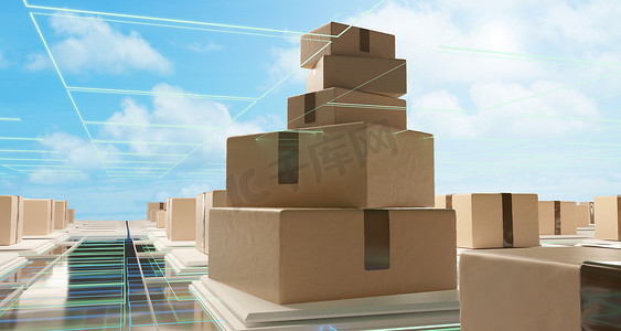 蓝天邮政包裹物流运输包裹 3D-插画