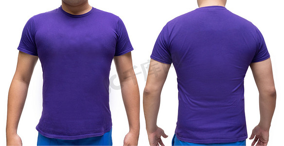 前面图形摄影照片_人体紫色空白 T 恤，用于图形设计模型