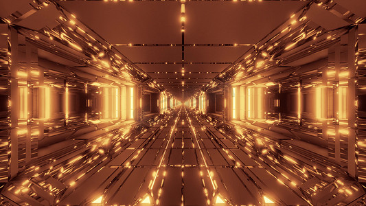 酷炫的未来空间科幻机库隧道走廊与漂亮的反射 3D 插画壁纸背景设计