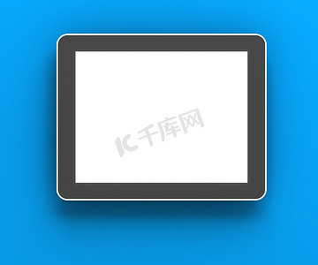 蓝色背景下的通用数字平板电脑，3d 渲染