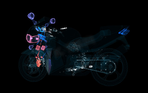 由辉光点和线条组成的抽象摩托车。 