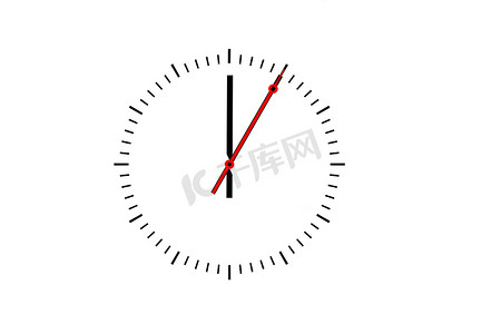 看时间摄影照片_时钟，表盘上有分针和红色秒针指示 1