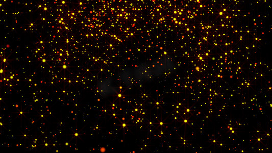 带有明亮粒子和耀斑的抽象金雨在太空中，现代光泽背景，3D 渲染