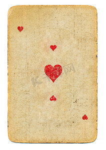 扑克牌扑克牌摄影照片_老扑克牌红心王牌纸张背景