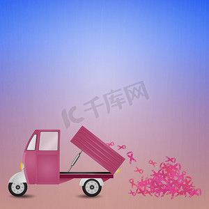 粉红十月摄影照片_粉红卡车与意识粉红丝带