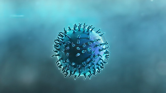 基因蛋白摄影照片_抗体以紫色和蓝色攻击癌细胞或病毒