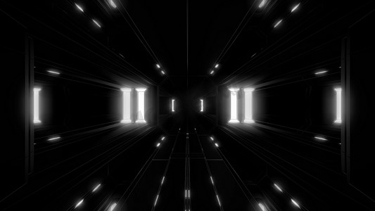 干净的未来科幻空间隧道走廊与发光灯 3D 插画壁纸背景设计