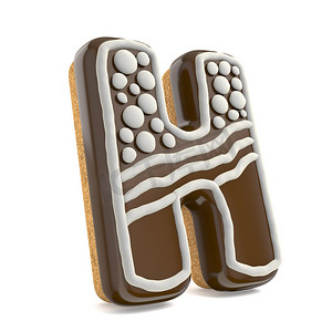 饼干字体摄影照片_字母 H 巧克力圣诞姜饼字体装饰着 whi