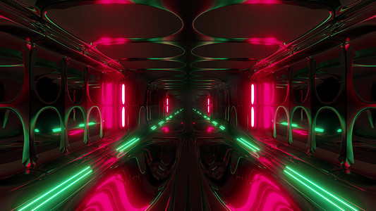 无尽的未来派科幻外星人太空隧道走廊空间机库3d插画背景壁纸