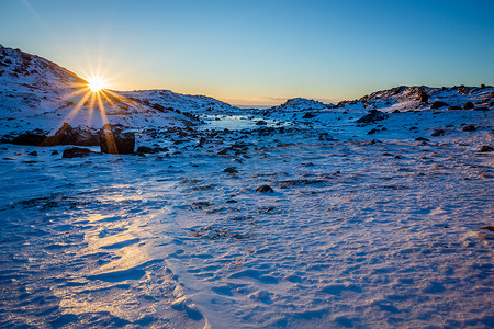 极地北极格陵兰雪山日落，努克，G